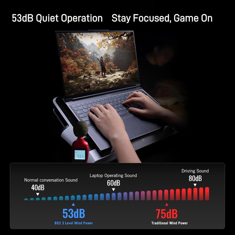 FlyDigi BS2 Laptop Cooling Pad, Wind-Pressure Closed-Loop Turbo-Fan for 15.6-21 Inch, Adjustable Speed, Dual Noise Reduction, Intelligent Temperature Control, 4-Angle Adjustable - Image 3